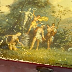 Vintage Mythological Mid Century Modern Tiered Musical Jewelry Box Original Key